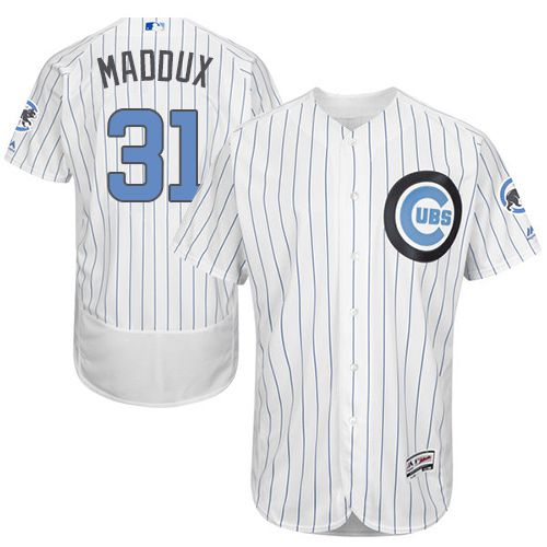 Cubs #31 Greg Maddux White(Blue Strip) Flexbase Authentic Collection Father's Day Stitched MLB Jersey - Click Image to Close